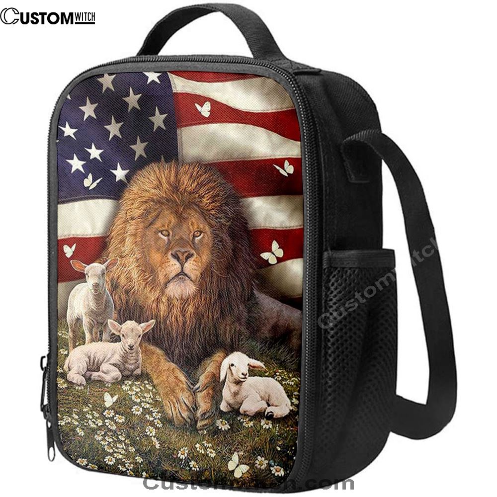 Lion And The Lamb Daisy Garden Lunch Bag - Lion Lunch Bag, Bible Verse Lunch Bag For Men And Women