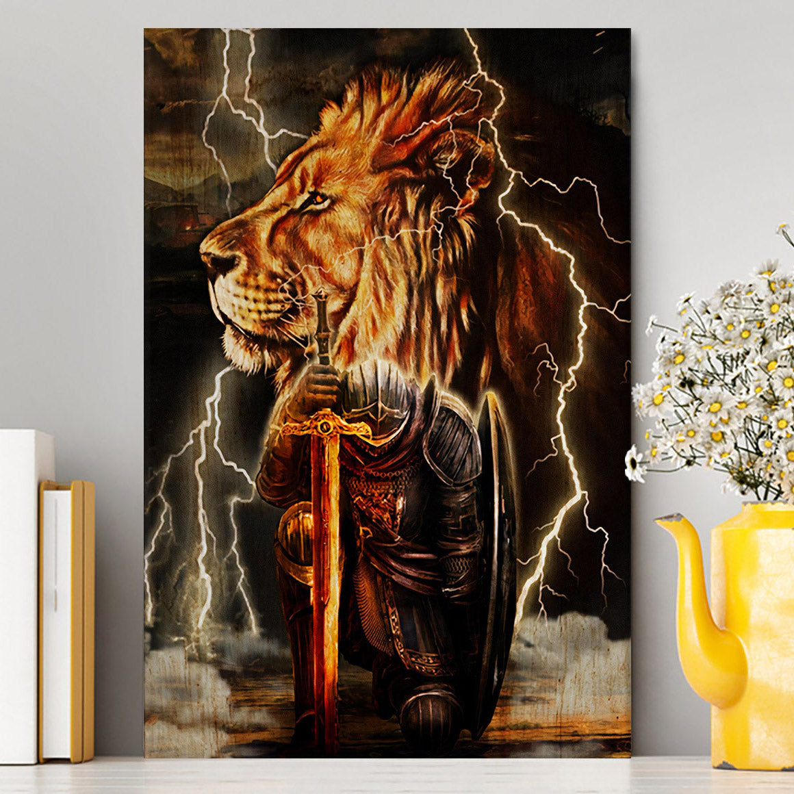 Lion And The Warrior Canvas Wall Art - Christian Wall Canvas - Religious Canvas Prints