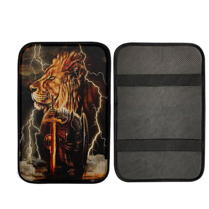 Lion And The Warrior Car Center Console Cover, Christian Gift Car Armrest Pad