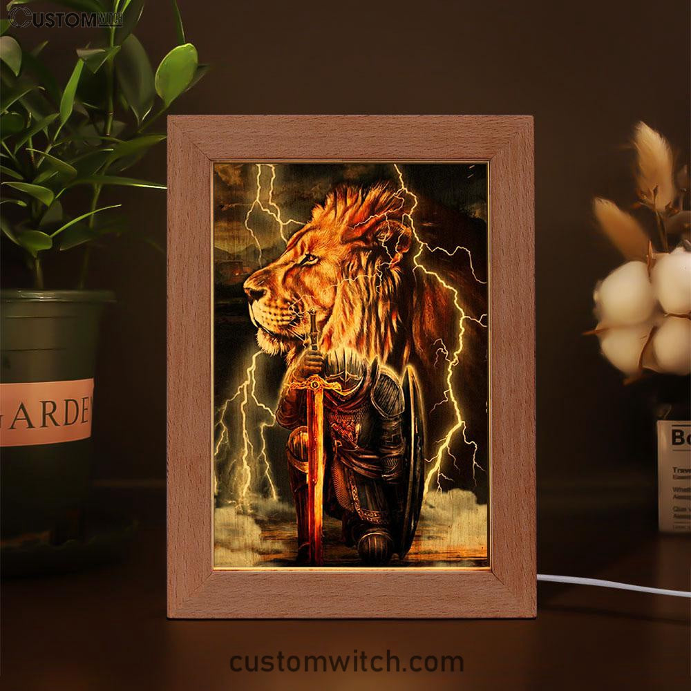Lion And The Warrior Frame Lamp Art - Christian Frame Lamp - Religious Gifts Night Light