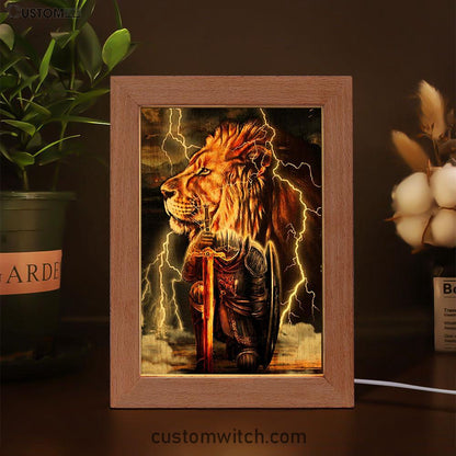 Lion And The Warrior Frame Lamp Art - Christian Frame Lamp - Religious Gifts Night Light