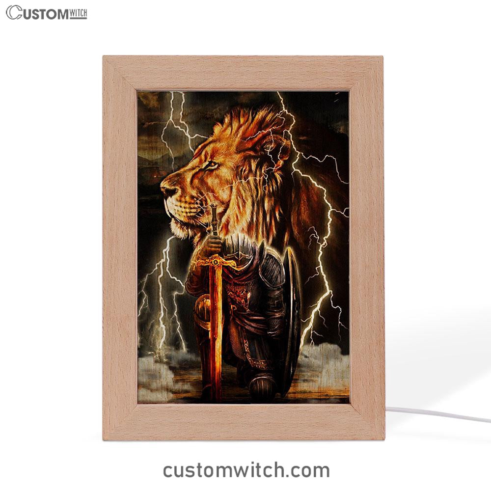 Lion And The Warrior Frame Lamp Art - Christian Frame Lamp - Religious Gifts Night Light
