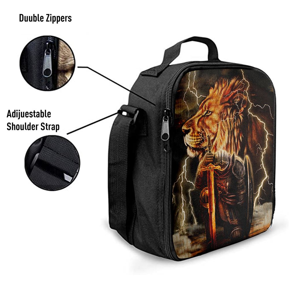 Lion And The Warrior Lunch Bag, Bible Verse Lunch Bag For Men And Women