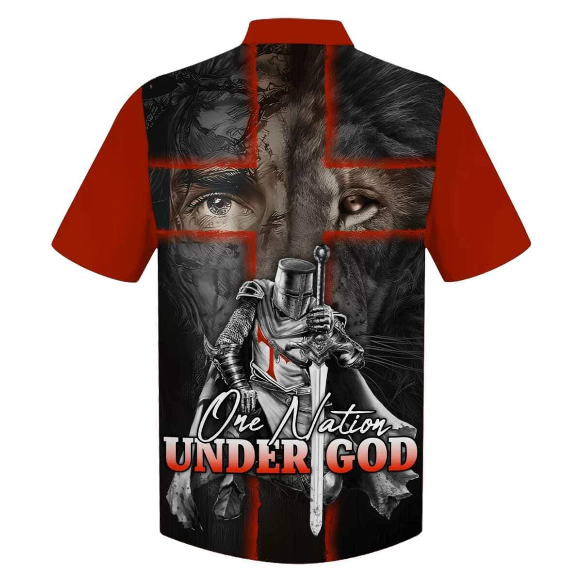 Lion And Warrior One Nation Under God Christian Faith Knight Template Hawaiian Shirt For Men, Christian Hawaiian Shirt, Gift For Christian