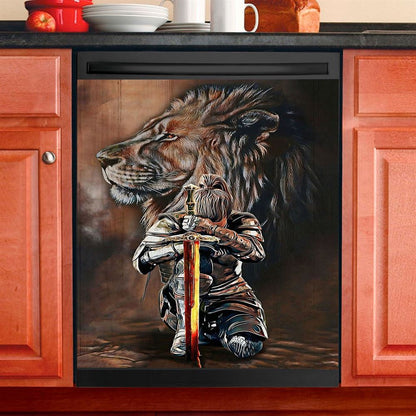 Lion And Women Warrior Dishwasher Cover, Christian Dishwasher Wrap, Religious Kitchen Decoration