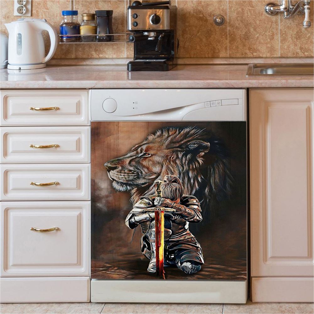 Lion And Women Warrior Dishwasher Cover, Christian Dishwasher Wrap, Religious Kitchen Decoration