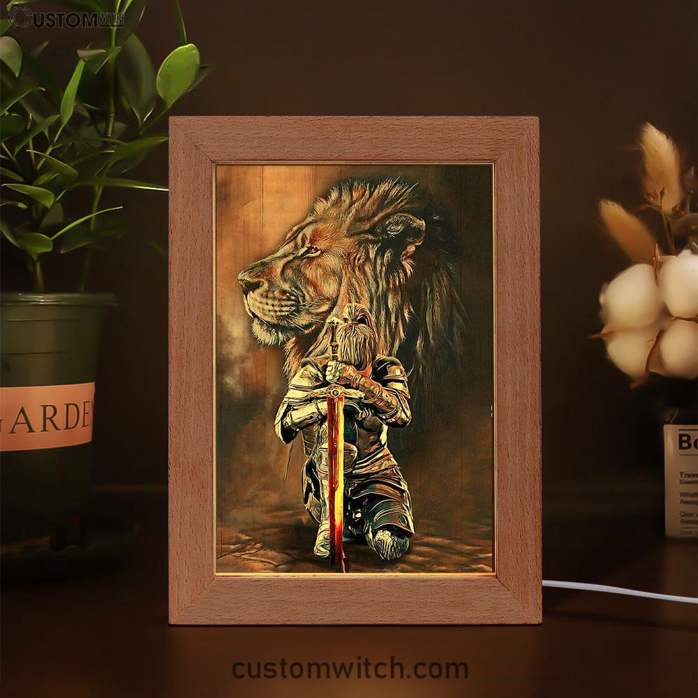 Lion And Women Warrior Frame Lamp Art - Christian Frame Lamp - Religious Gifts Night Light