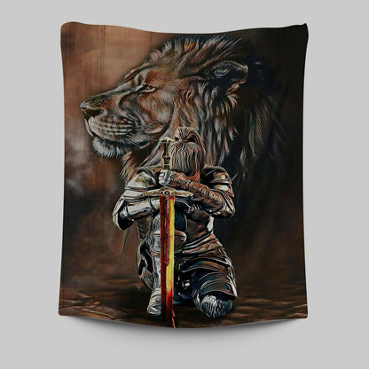 Lion And Women Warrior Tapestry Wall Art - Christian Wall Tapestry - Religious Tapestries Wall Hanging Prints
