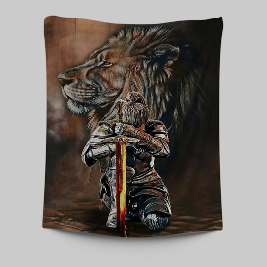 Lion And Women Warrior Tapestry Wall Art - Christian Wall Tapestry - Religious Tapestries Wall Hanging Prints