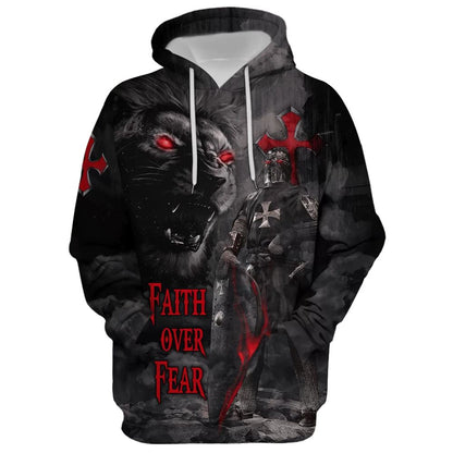 Lion Armor Knight Faith Over Fear Hoodie For Men & Women, God 3D Printed Hoodie, Christian Apparel Hoodies
