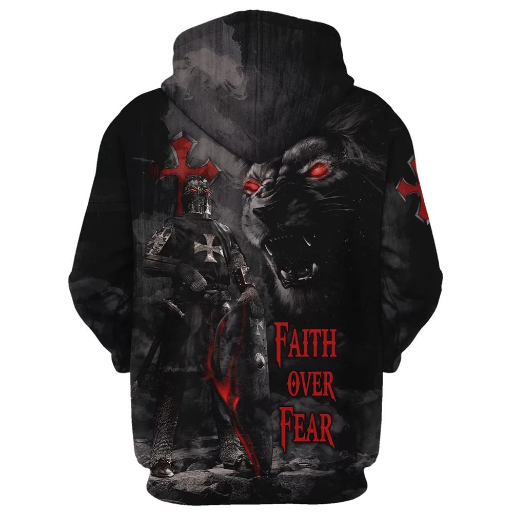 Lion Armor Knight Faith Over Fear Hoodie For Men & Women, God 3D Printed Hoodie, Christian Apparel Hoodies