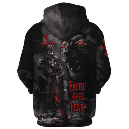 Lion Armor Knight Faith Over Fear Hoodie For Men & Women, God 3D Printed Hoodie, Christian Apparel Hoodies