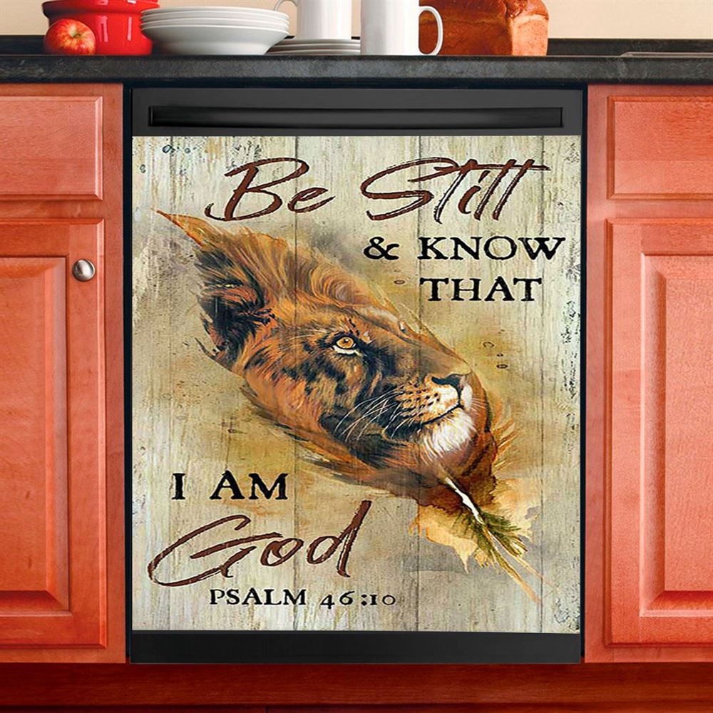 Lion Be Still And Know That I Am God Dishwasher Cover, Lion Dishwasher Wrap, Christian Kitchen Decoration
