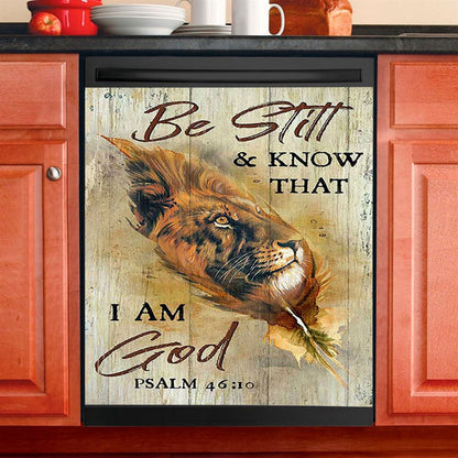 Lion Be Still And Know That I Am God Dishwasher Cover, Lion Dishwasher Wrap, Christian Kitchen Decoration