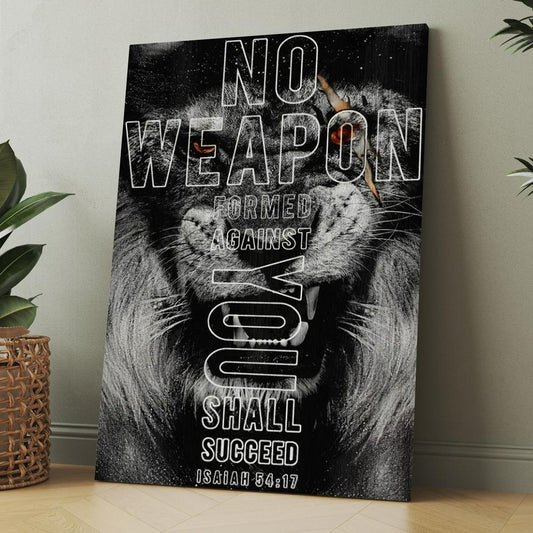 Lion, Black Painting, No Weapon Formed Against You Shall Succeed Canvas, Christmas Gift for Christian