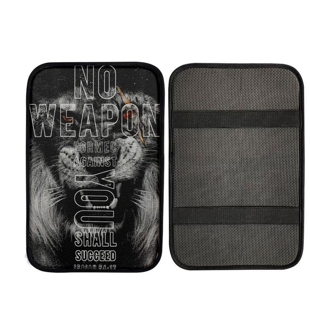 Lion, Black Painting, No Weapon Formed Against You Shall Succeed Car Center Console Cover, Car Armrest Pad, Christian Gift, Armrest Box Mat