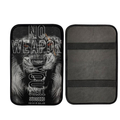Lion, Black Painting, No Weapon Formed Against You Shall Succeed Car Center Console Cover, Car Armrest Pad, Christian Gift, Armrest Box Mat