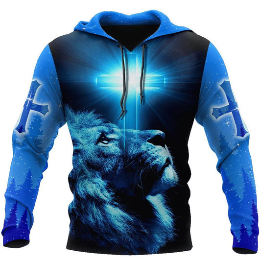 Lion Blue Cross And Jesus Is My God 3D Hoodie For Man And Women, Jesus Printed 3D Hoodie