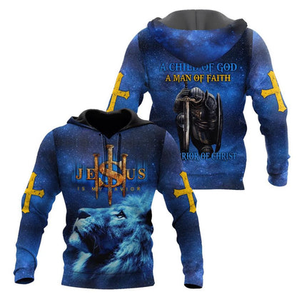 Lion Blue Jesus My Savior A Child Of God 3D Hoodie For Man And Women, Jesus Printed 3D Hoodie