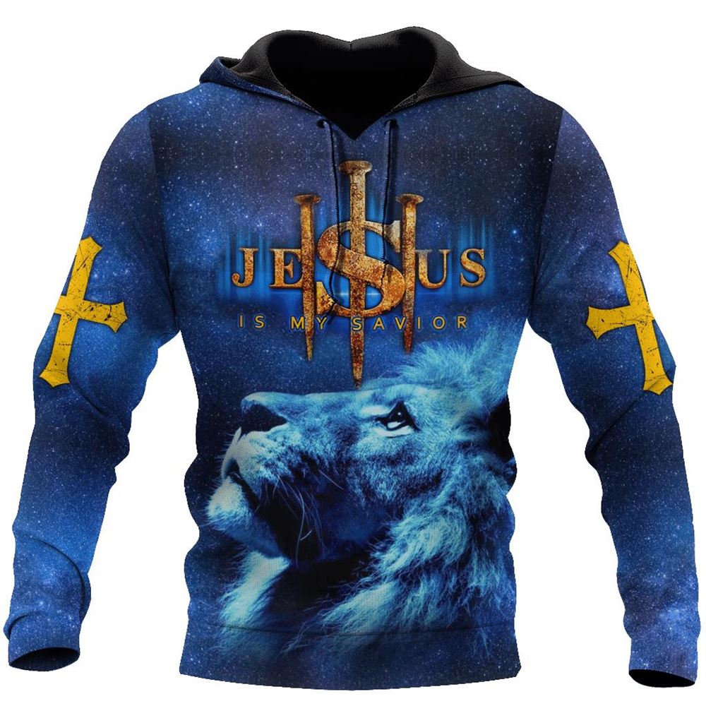 Lion Blue Jesus My Savior A Child Of God 3D Hoodie For Man And Women, Jesus Printed 3D Hoodie