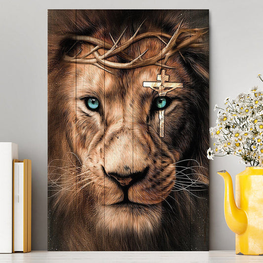 Lion Cross Crown Of Thorns Canvas Art - Christian Art - Bible Verse Wall Art - Religious Home Decor
