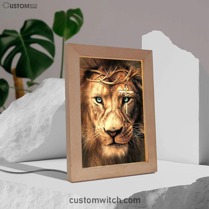 Lion Cross Crown Of Thorns Frame Lamp Art - Christian Art - Bible Verse Art - Religious Home Decor