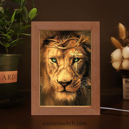 Lion Cross Crown Of Thorns Frame Lamp Art - Christian Art - Bible Verse Art - Religious Home Decor