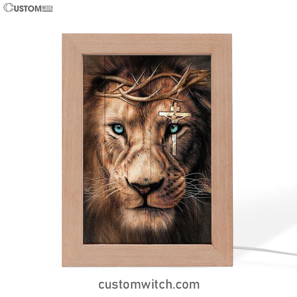 Lion Cross Crown Of Thorns Frame Lamp Art - Christian Art - Bible Verse Art - Religious Home Decor