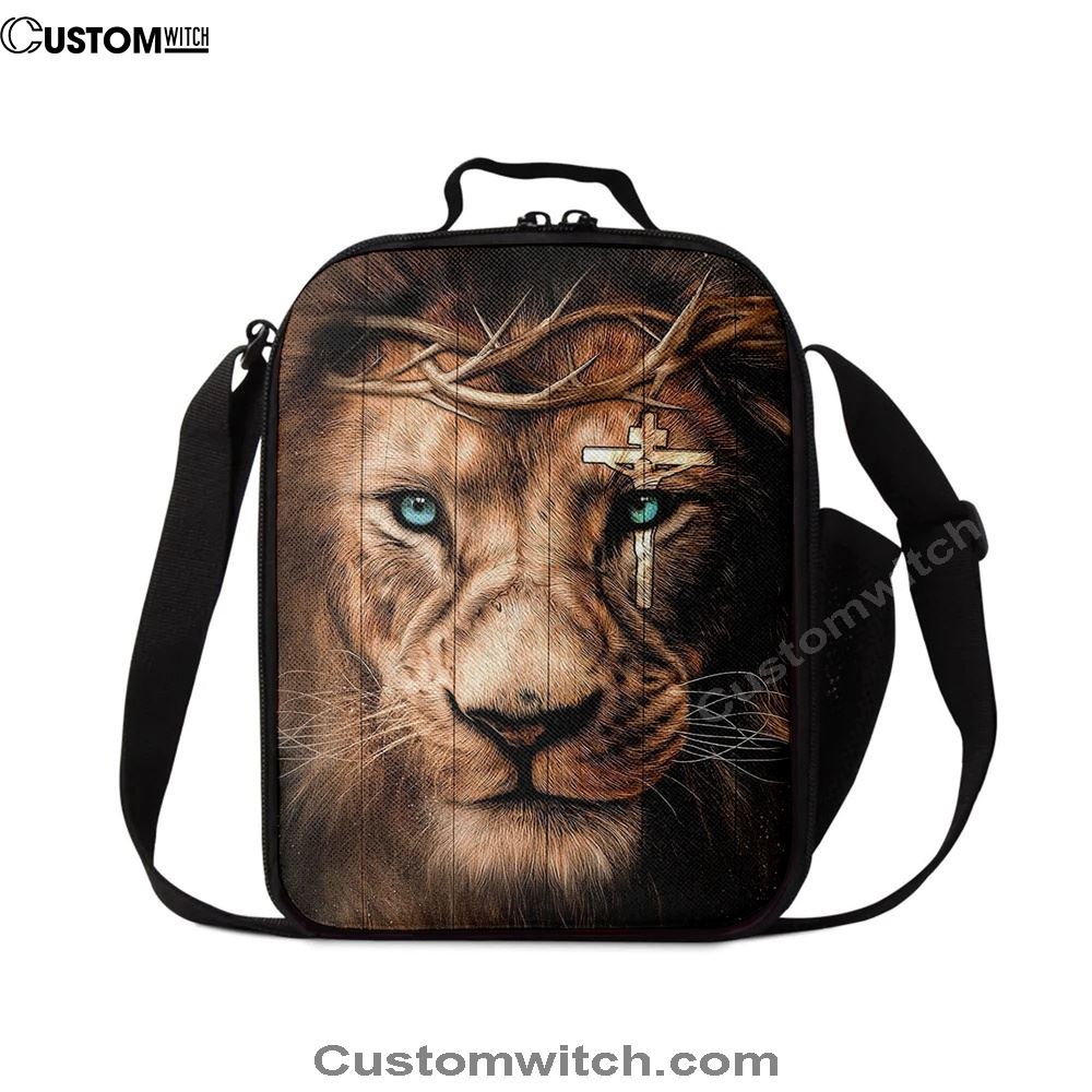 Lion Cross Crown Of Thorns Lunch Bag - Christian Art, Bible Verse Lunch Bag For Men And Women