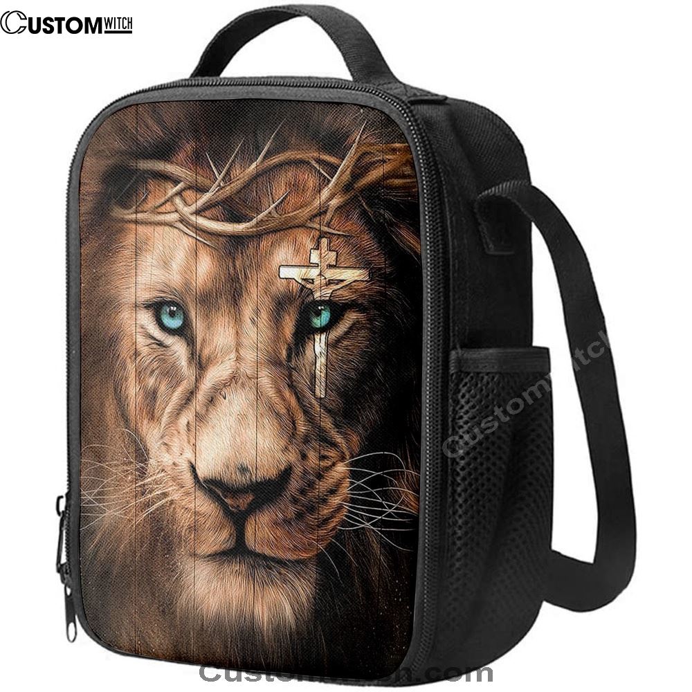 Lion Cross Crown Of Thorns Lunch Bag - Christian Art, Bible Verse Lunch Bag For Men And Women