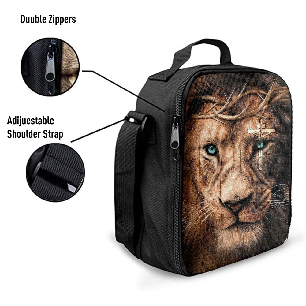 Lion Cross Crown Of Thorns Lunch Bag - Christian Art, Bible Verse Lunch Bag For Men And Women