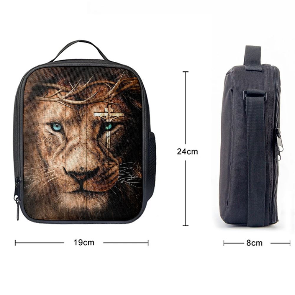 Lion Cross Crown Of Thorns Lunch Bag - Christian Art, Bible Verse Lunch Bag For Men And Women