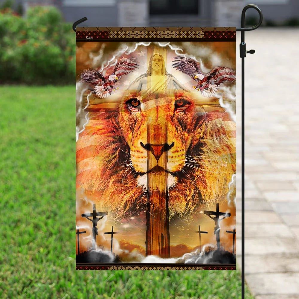 Lion Cross Jesus Christ Our Hope House Flag, Christian Flag, Christian Flag, Scripture Flag, Garden Banner