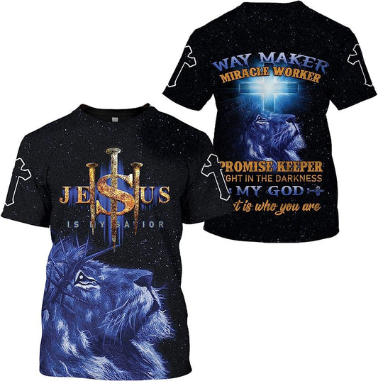 Lion Cross Jesus Is My Savior All Over Print 3D T Shirt For Men And Women, Christian T-Shirt, Faith Shirt