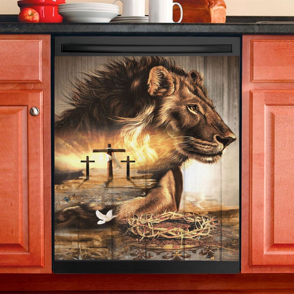 Lion Crow Of Thorns Heaven'S Light The King Of All Kings Dishwasher Cover, Christian Dishwasher Wrap, Bible Verse Kitchen Decoration