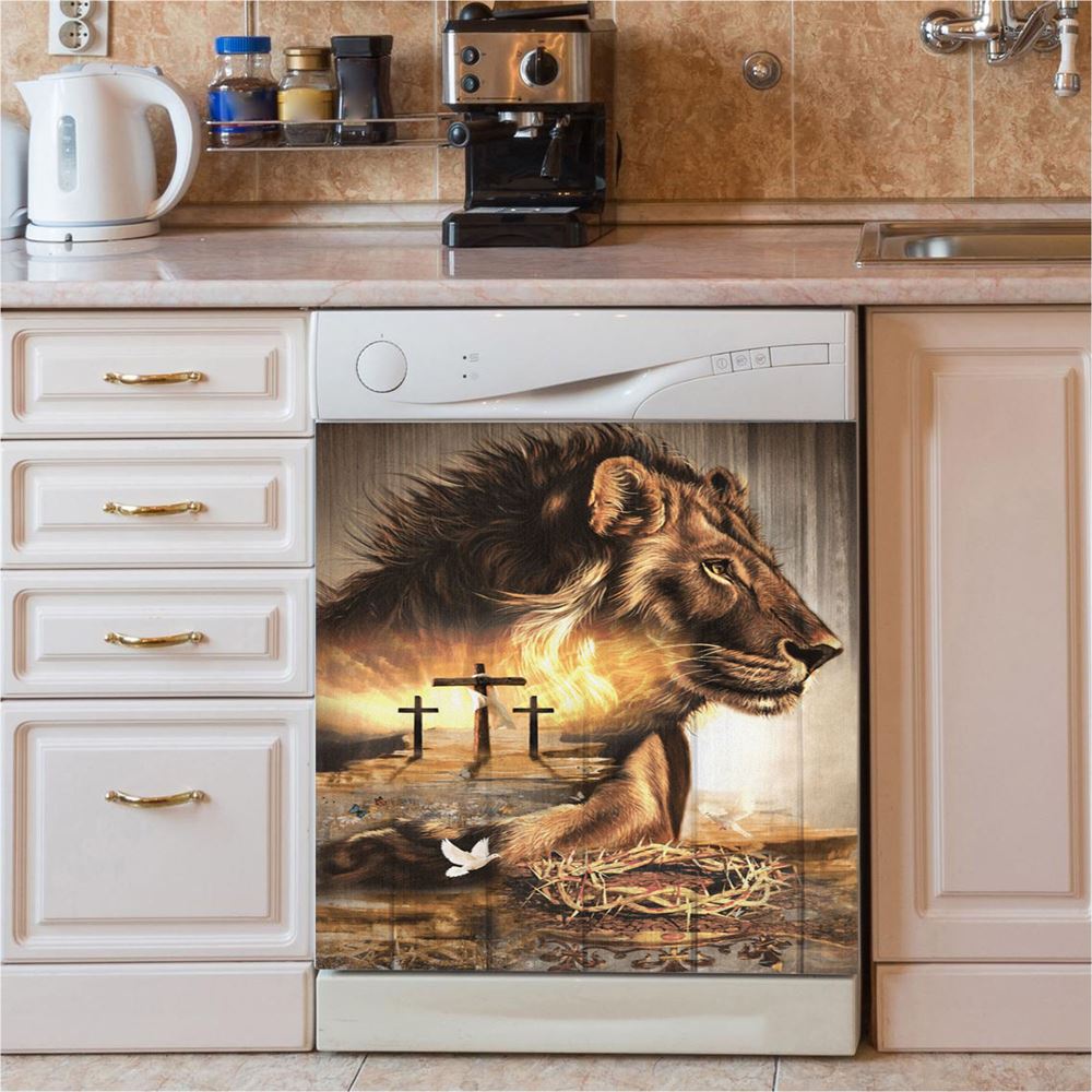 Lion Crow Of Thorns Heaven'S Light The King Of All Kings Dishwasher Cover, Christian Dishwasher Wrap, Bible Verse Kitchen Decoration