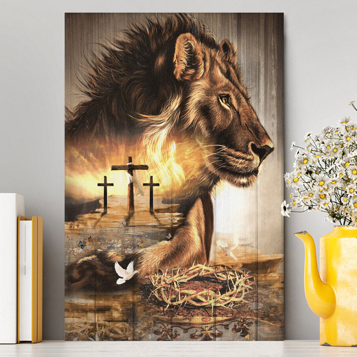 Lion Crow Of Thorns Heaven's Light The King Of All Kings Canvas Prints - Christian Wall Decor - Bible Verse Canvas Art