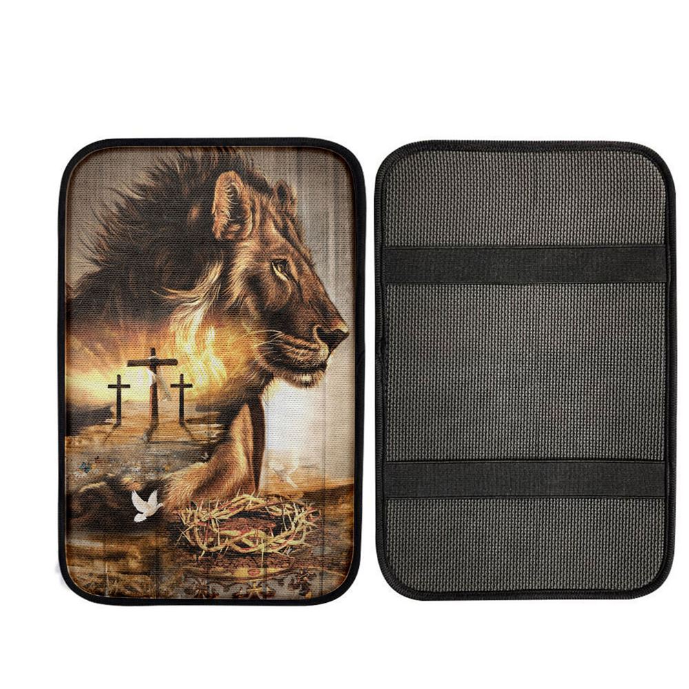Lion Crow Of Thorns Heaven's Light The King Of All Kings Car Center Console Cover, Christian Gift Car Armrest Pad
