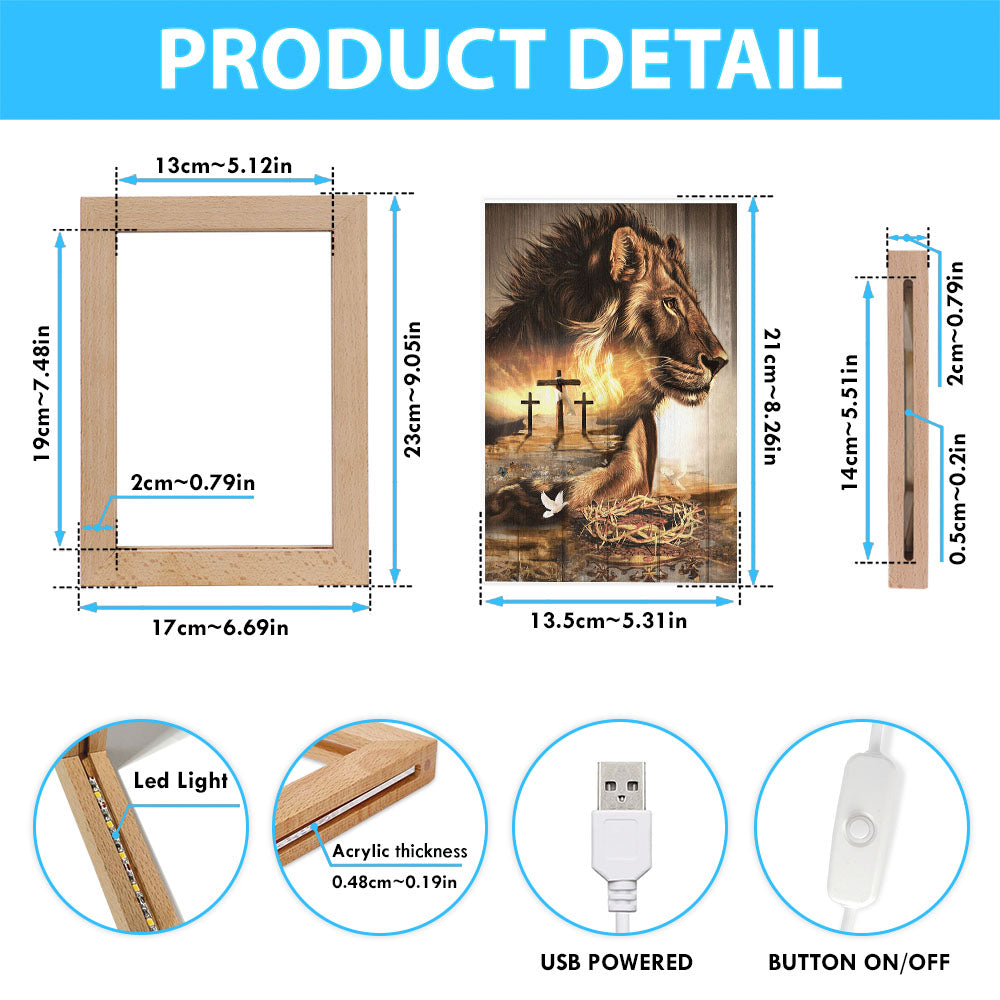 Lion Crow Of Thorns Heaven's Light The King Of All Kings Frame Lamp Prints - Christian Decor - Bible Verse Wooden Lamp