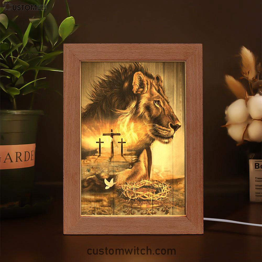 Lion Crow Of Thorns Heaven's Light The King Of All Kings Frame Lamp Prints - Christian Decor - Bible Verse Wooden Lamp