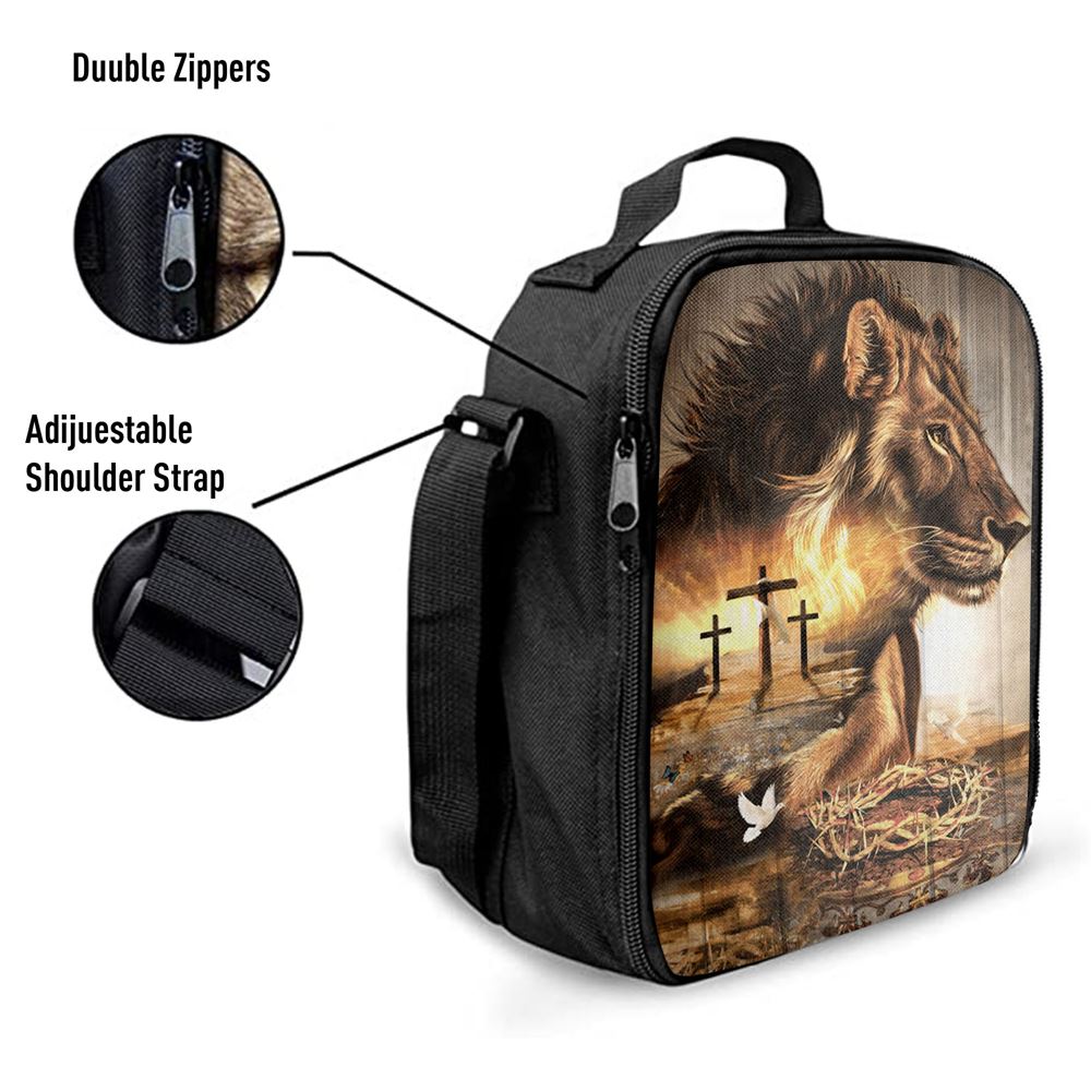 Lion Crow Of Thorns Heaven's Light The King Of All Kings Lunch Bags, Bible Verse Lunch Bag For Men And Women