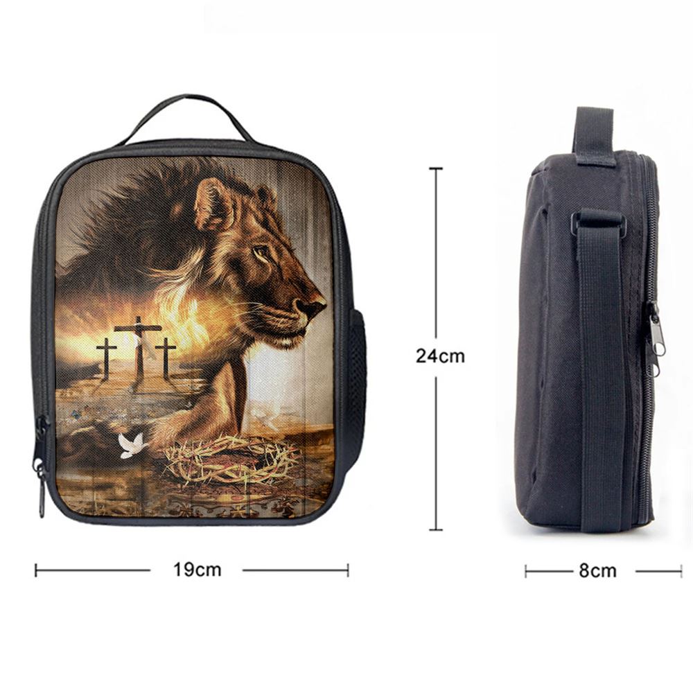 Lion Crow Of Thorns Heaven's Light The King Of All Kings Lunch Bags, Bible Verse Lunch Bag For Men And Women