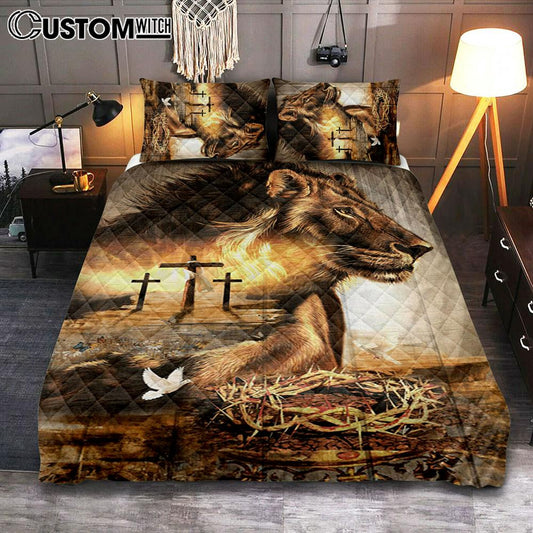 Lion Crow Of Thorns Heaven's Light The King Of All Kings Quilt Bedding Set Prints - Christian Cover Twin Bedding Decor - Bible Verse Quilt Bedding Set Art