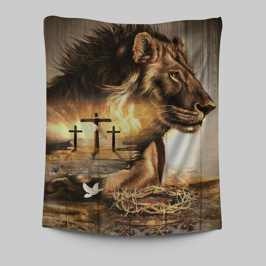 Lion Crow Of Thorns Heaven's Light The King Of All Kings Tapestry Prints - Christian Wall Decor - Bible Verse Tapestry Art