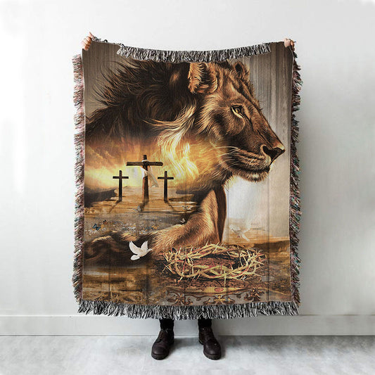Lion Crow Of Thorns Heaven's Light The King Of All Kings Woven Blanket Prints - Christian Boho Blanket - Bible Verse Woven Blanket Art