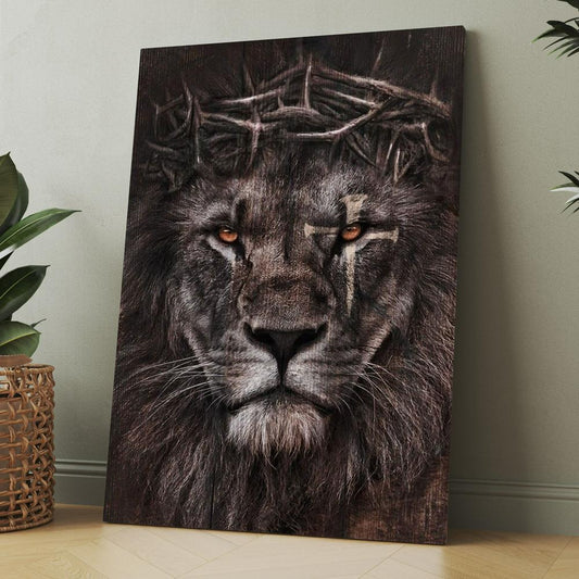 Lion Crown Of Thorn Cross Canvas, Christmas Gift for Christian