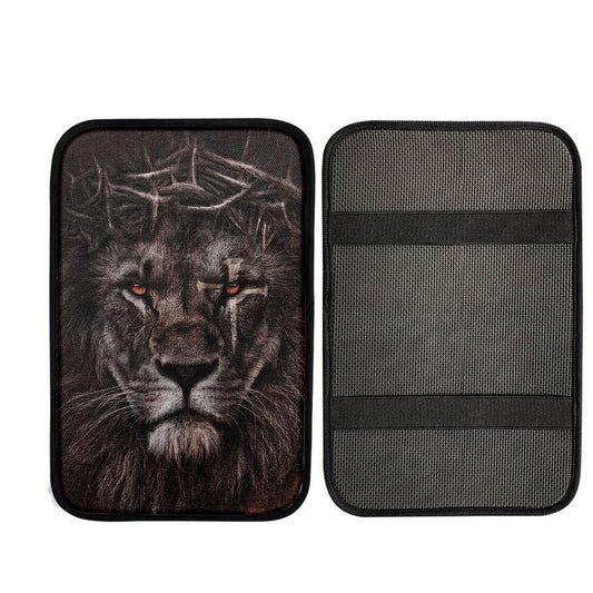 Lion Crown Of Thorn Cross Car Center Console Cover, Car Armrest Pad, Christian Gift, Armrest Box Mat