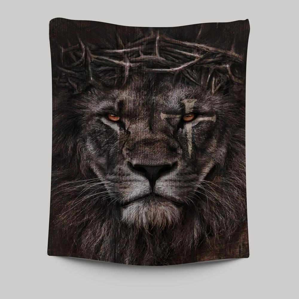 Lion Crown Of Thorn Cross Tapestry