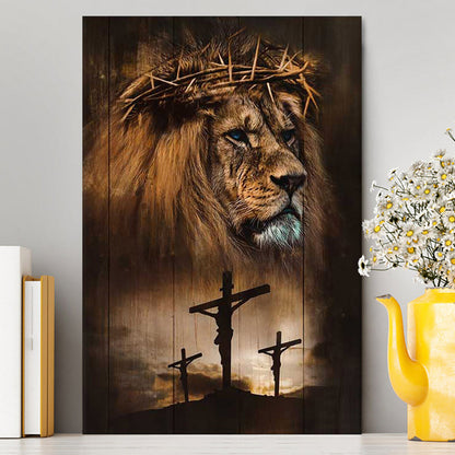 Lion Crown Of Thorn Jesus On The Cross Canvas - Lion Canvas Print - Christian Wall Art - Religious Home Decor