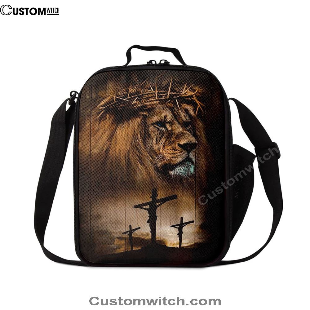 Lion Crown Of Thorn Jesus On The Cross Lunch Bag - Lion Lunch Bag, Bible Verse Lunch Bag For Men And Women